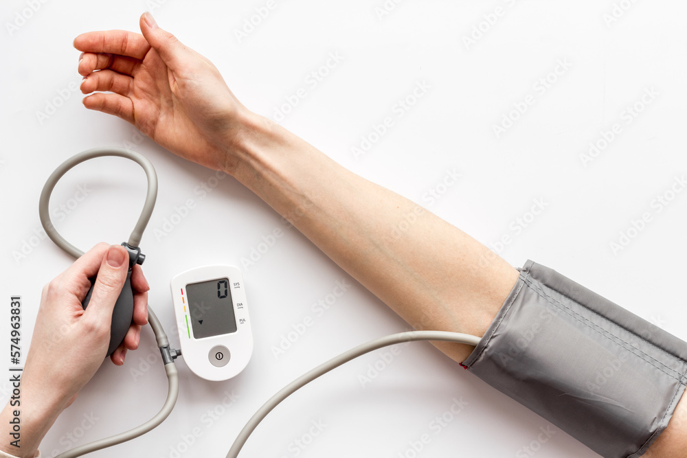 Checking blood pressure and heart rate by medical digital device tonometer