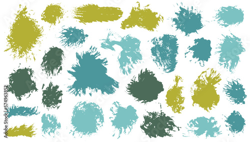 Ink rough daub vector bundle. Isolated smudge blotch trendy elements. Splotch splash textured label stamp batch. Daub oil stains drawing.