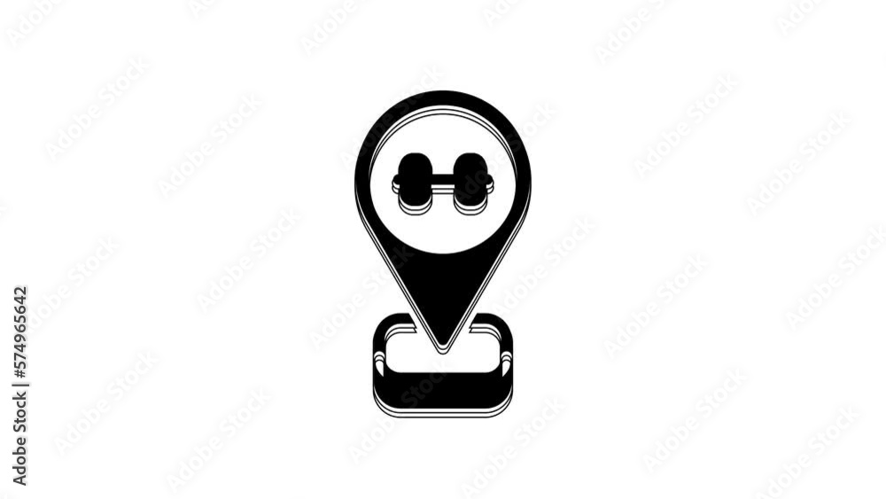 Black Location gym icon isolated on white background. 4K Video motion graphic animation Black Location gym icon isolated on white background. 4K Video motion graphic animation