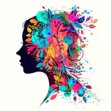 abstract girl silhouette profile composed of floral elements isolated on white background, generative ai