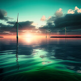 Offshore windfarm at dawn, IA illustration