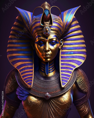 Print op canvas Pharaoh Egyptian King God In Golden mask and full Golden Accessories