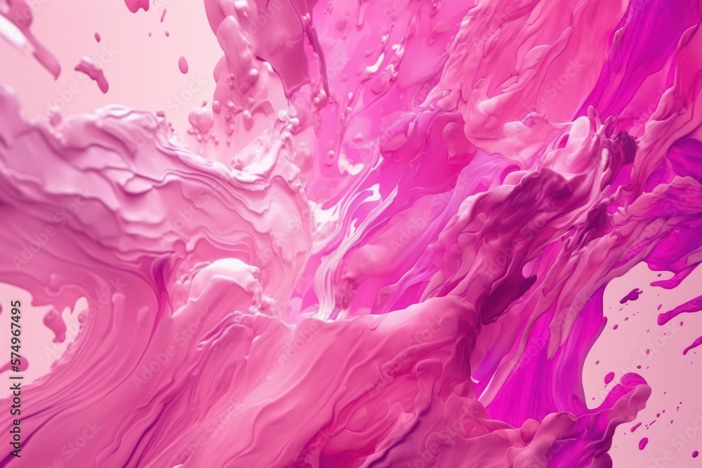 Creative abstract color explosion concept background, spilled paint in viva magenta shade. Paint that melts and pours. Generative AI.