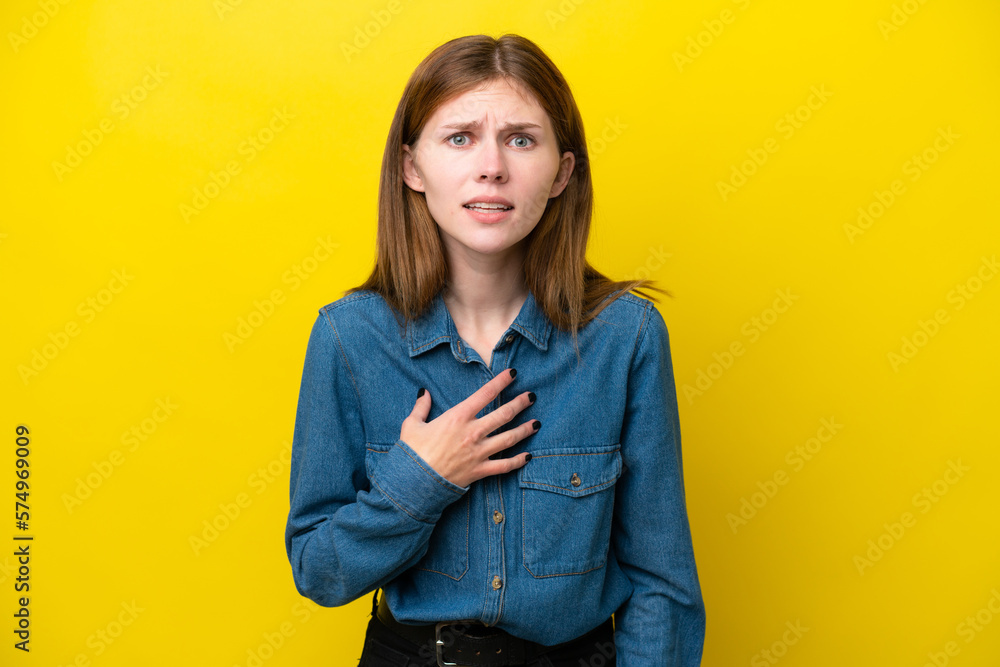 Young English woman isolated on yellow background pointing to oneself Young English woman isolated on yellow background pointing to oneself