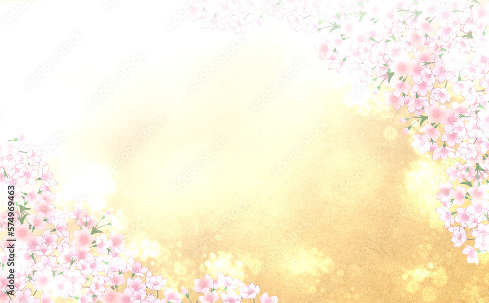 満開の桜 キラキラ背景グラデ素材 -金色-