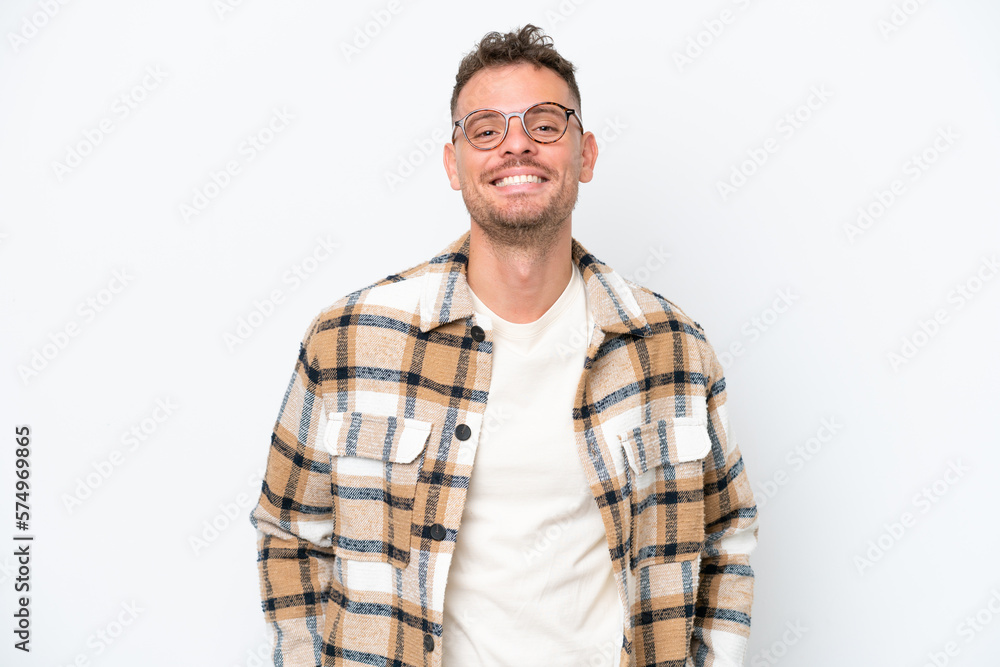 Young caucasian handsome man isolated on white background laughing Young caucasian handsome man isolated on white background laughing