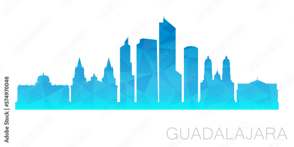 Guadalajara, Jalisco, Mexico Low Poly Skyline Clip Art City Design. Geometric Polygon Graphic Horizon Icon. Vector Illustration Symbol.