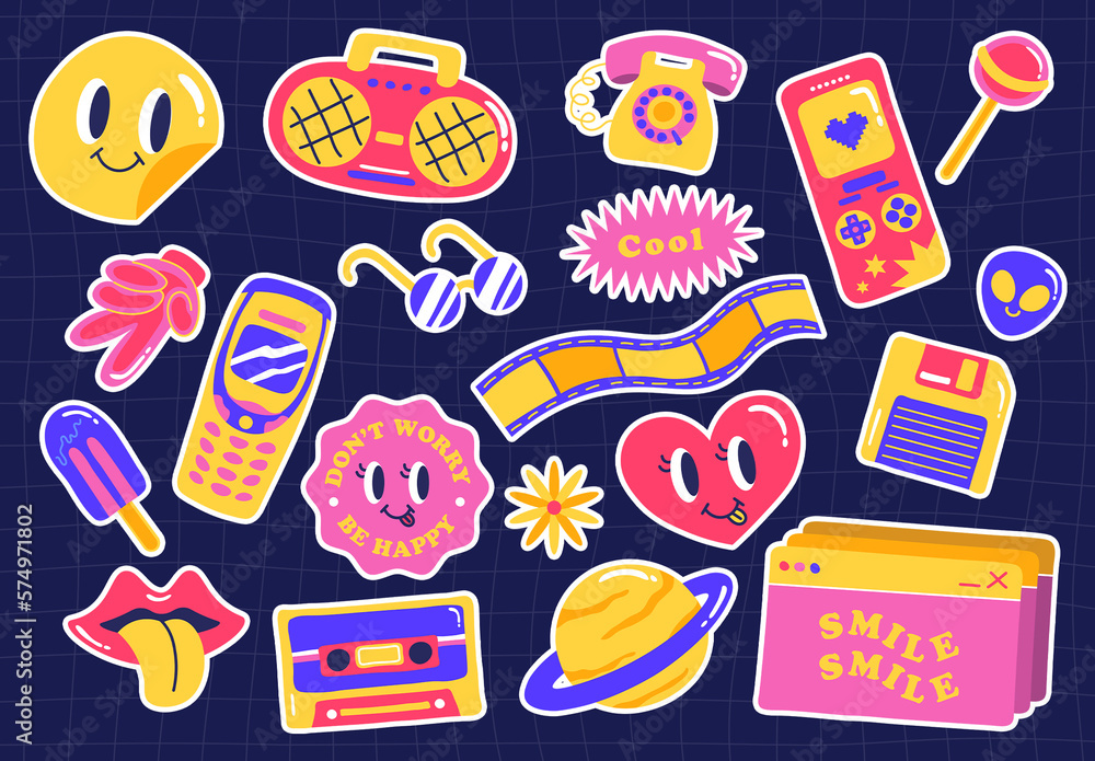 Y2K Stickers Illustration Set Stock Template Adobe Stock
