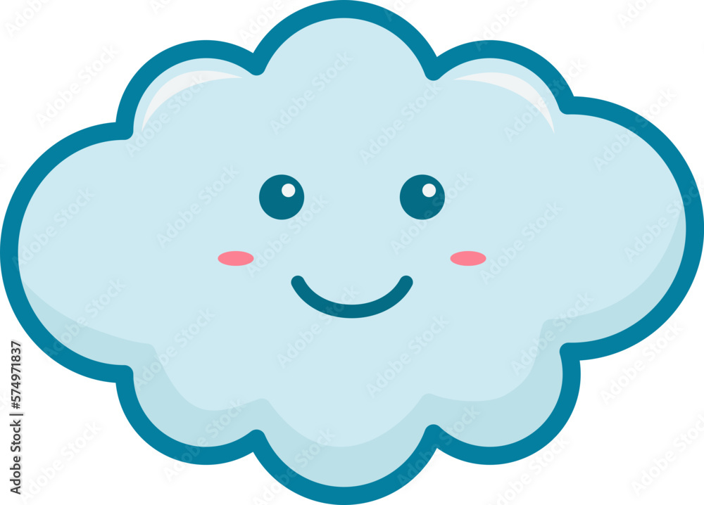 Cute Cloud With Emoji, Filled Line Style Cute Cloud With Emoji, Filled Line Style