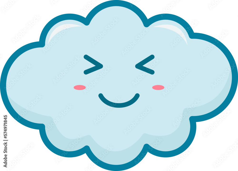Cute Cloud With Emoji, Filled Line Style Cute Cloud With Emoji, Filled Line Style