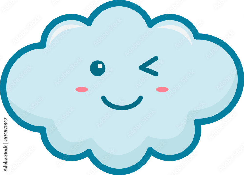 Cute Cloud With Emoji, Filled Line Style Cute Cloud With Emoji, Filled Line Style