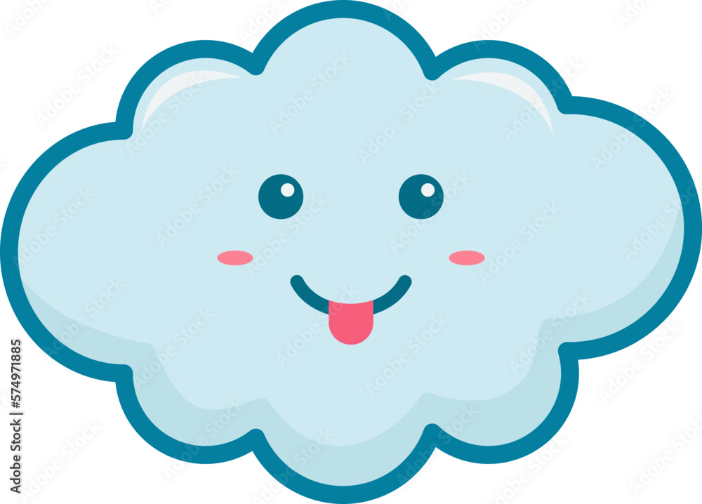 Cute Cloud With Emoji, Filled Line Style Cute Cloud With Emoji, Filled Line Style