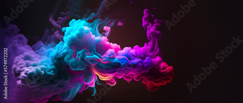 Multicolored neon clouds of smoke on a dark background. design elements, background for projects. wallpaper, screensaver, print. AI