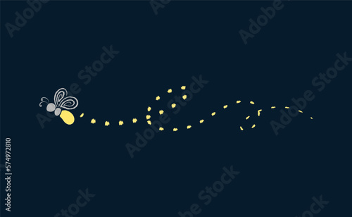 Firefly flying with trail clipart. Fireflies abstract illustration.