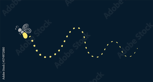 Firefly flying with trail clipart. Fireflies abstract illustration.