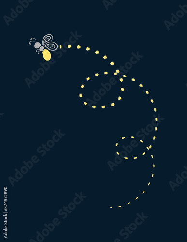 Firefly flying with trail clipart. Fireflies abstract illustration.