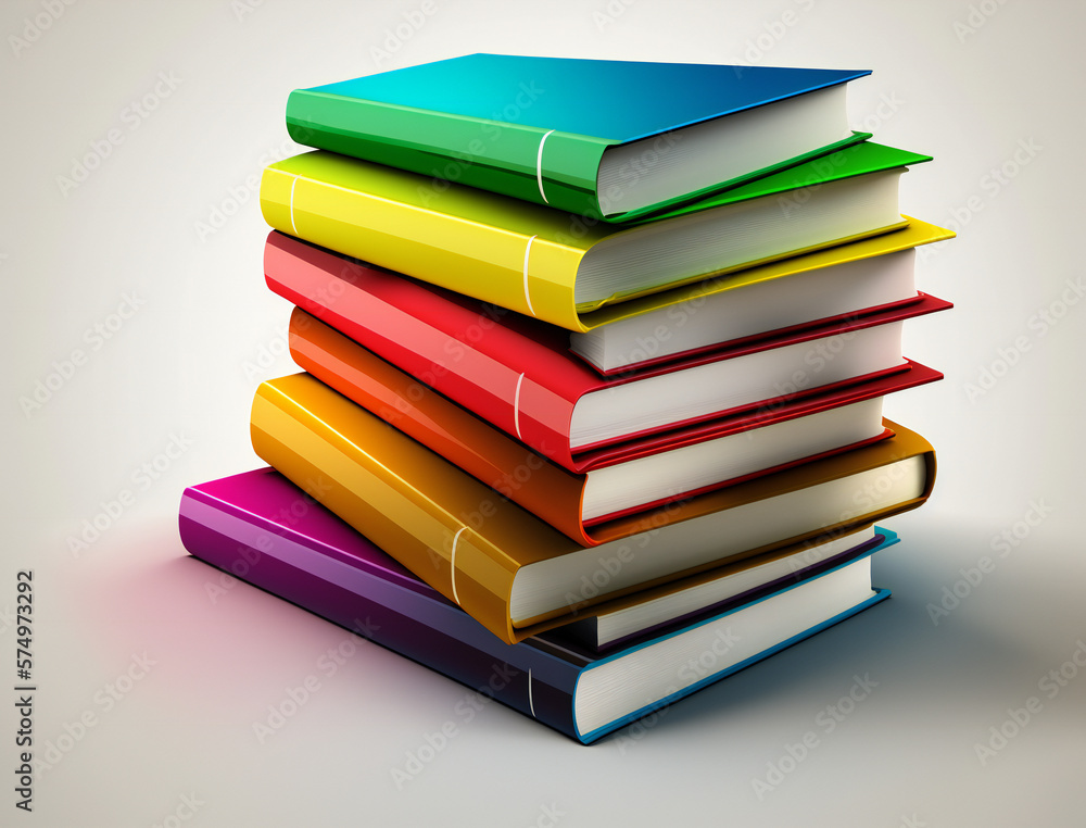 Colorful stack of books on white background, literary knowledge and imagination, generative AI Colorful stack of books on white background, literary knowledge and imagination, generative AI