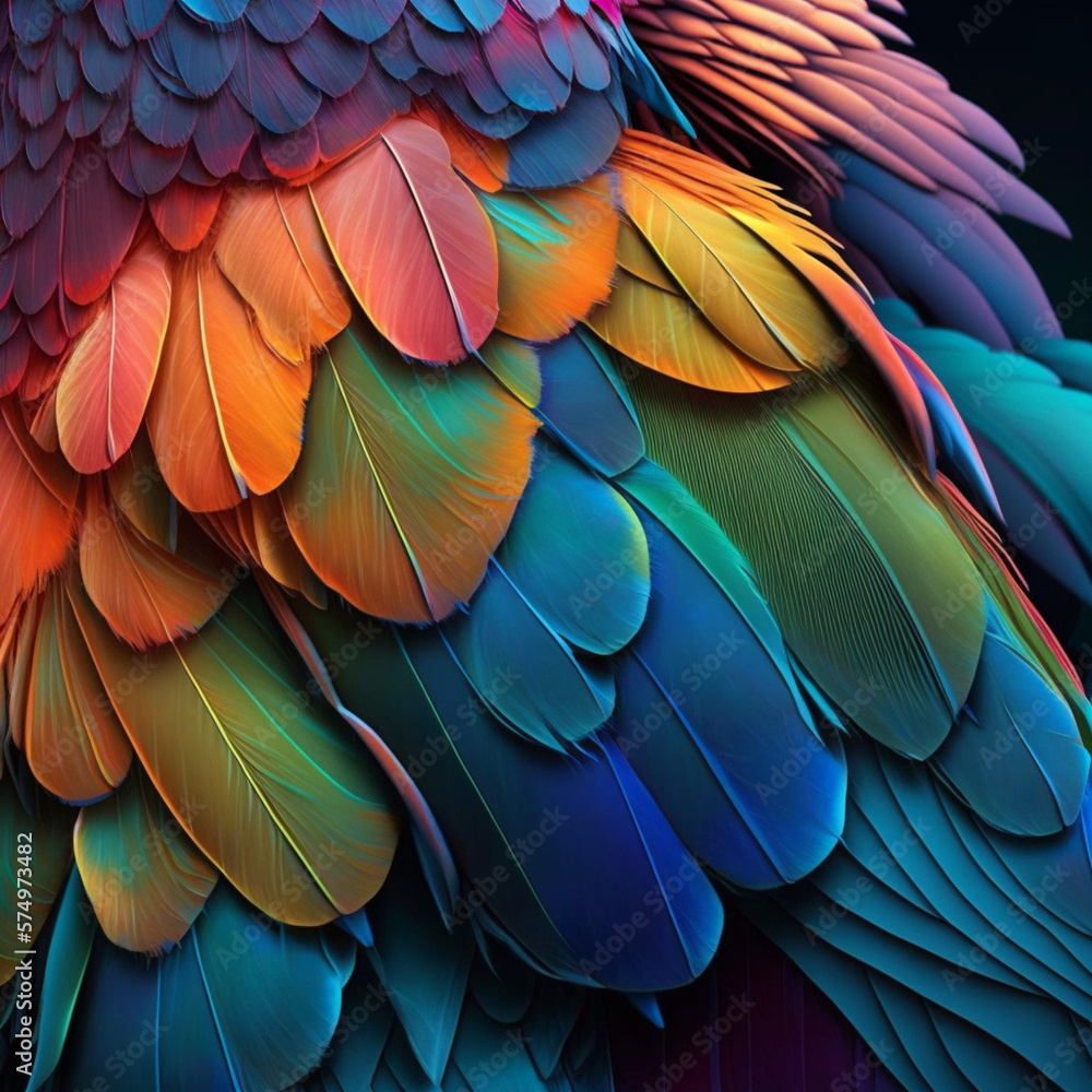 Fototapeta premium Colorful bird feathers. Generative AI.