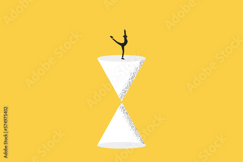 ballerina stand balancing on triangle. work life balance career opportunity vector symbol. Job opportunity and career