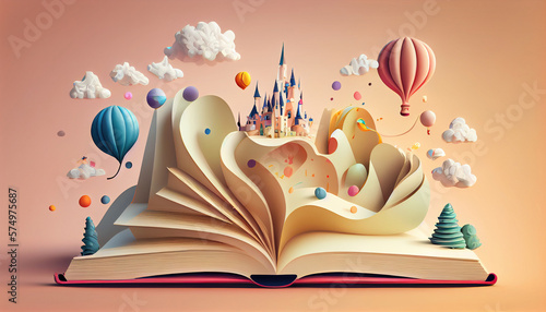 Gradient abstract world book day 3D illustration colorful background. Generative AI. photo