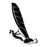 Female Windsurfing. Vector illustration in the engraving style