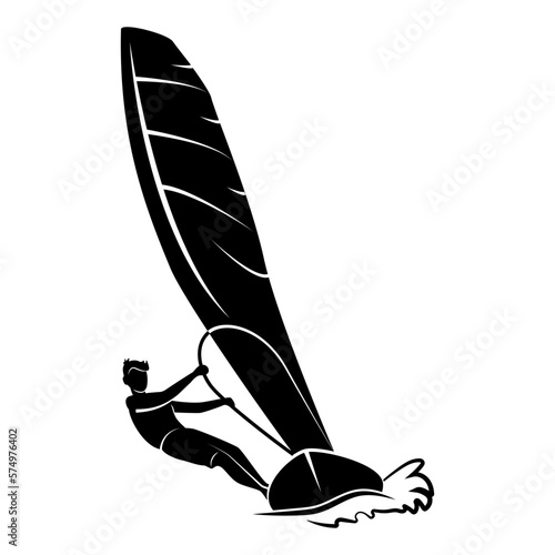 Male Windsurfing. Vector illustration in the engraving style