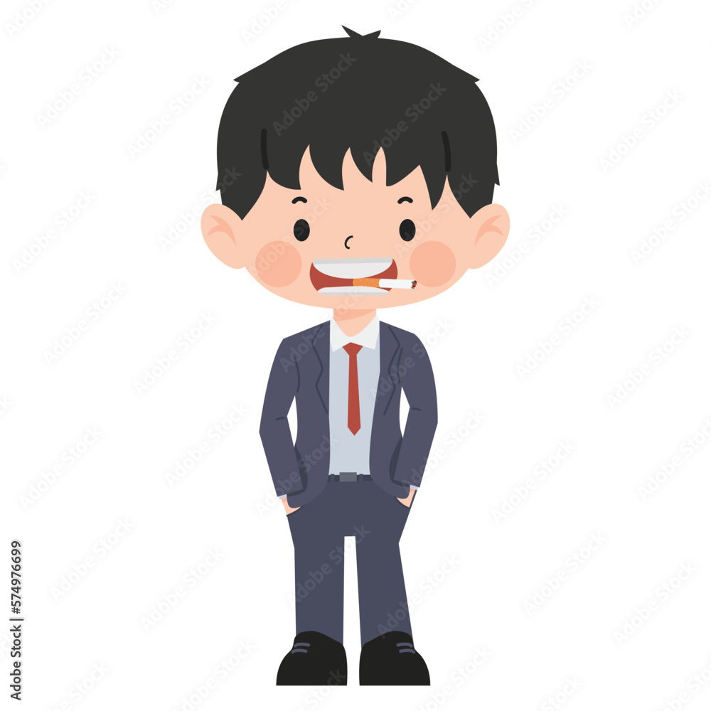 businessman smoking cigarette flat cartoon