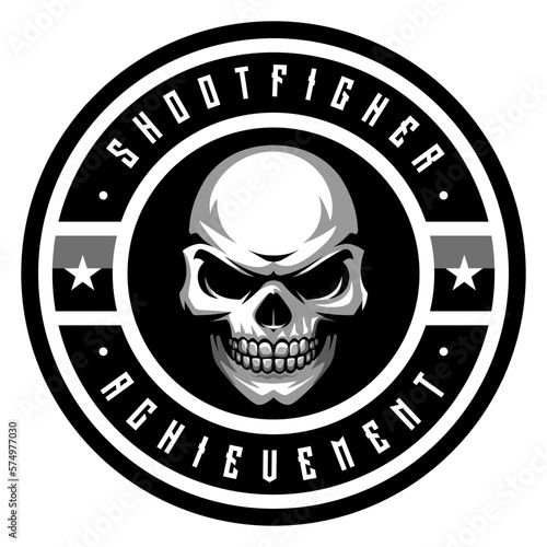 Emblem with human skull. Military achievement sign.