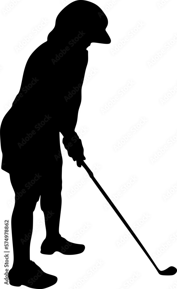 Professional golfer woman playing golf, silhouette,vector,illustration