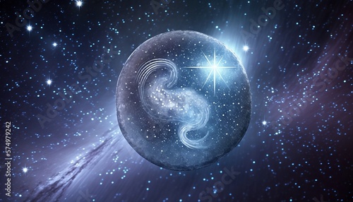 Aquarius Zodiac Sign illustration in a star constallation background. Generated by AI. photo