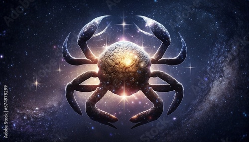 Cancer Zodiac Sign illustration in a star constallation background. Generated by AI. photo