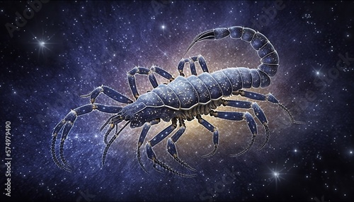 Scorpio Zodiac Sign illustration in a star constallation background. Generated by AI. photo