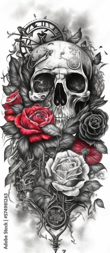 Skull and roses. Tattoo concept Skull and roses. Tattoo concept