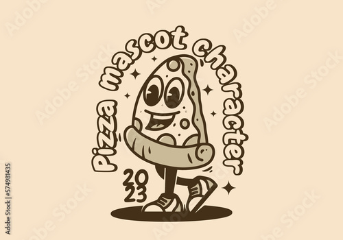 Mascot character design of walking pizza