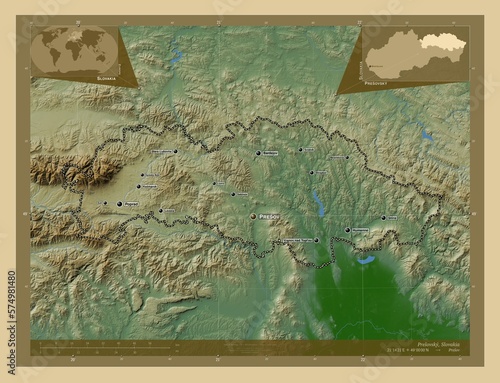 Presovsky, Slovakia. Physical. Labelled points of cities photo