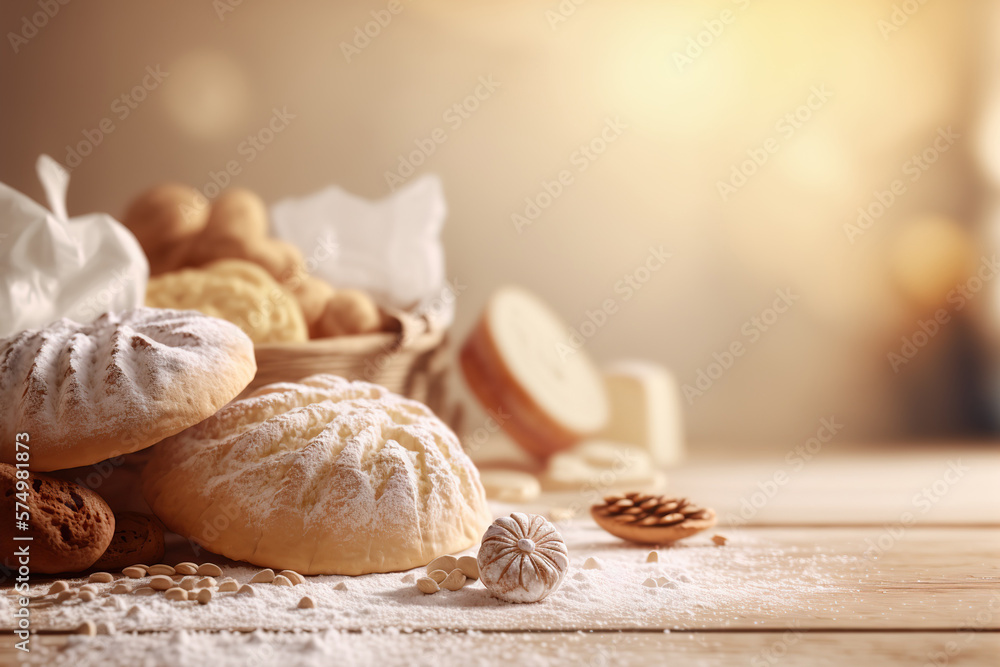 Fresh and sweet pastry and bakery products with copy space. AI generative image. Fresh and sweet pastry and bakery products with copy space. AI generative image.