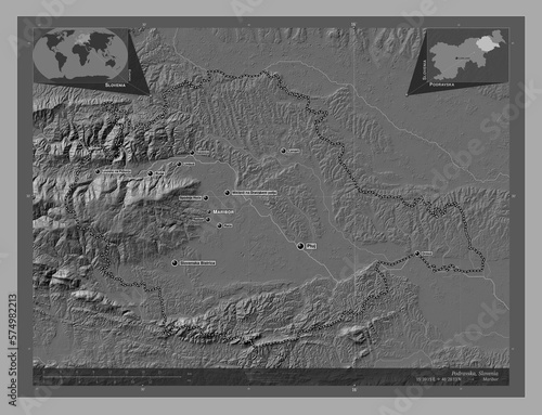 Podravska, Slovenia. Bilevel. Labelled points of cities photo