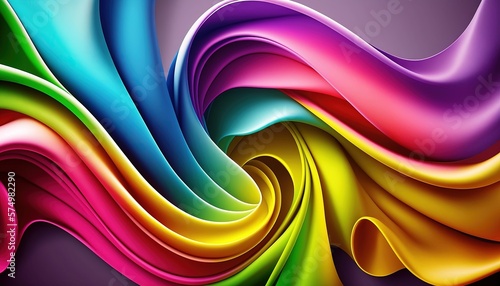 Abstract Rainbow Wavy Satin Background - generative AI