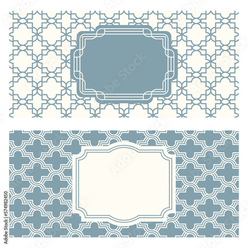 Monochrome banner templates, patterned abstract geometric background. Packaging design, vector illustration.