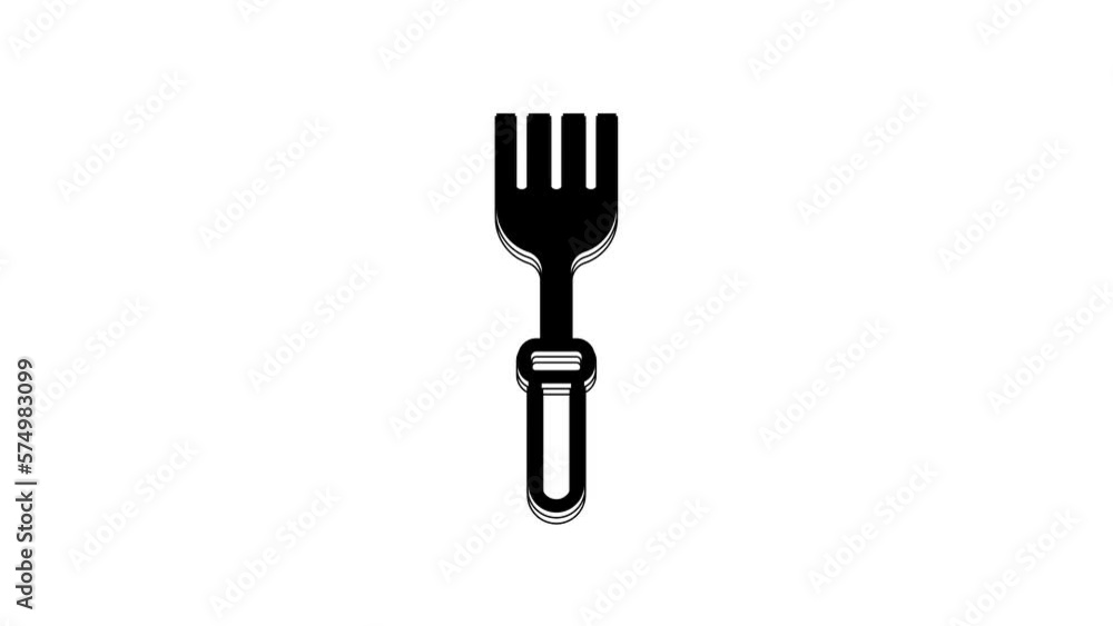 Black Fork icon isolated on white background. Cutlery symbol. 4K Video motion graphic animation Black Fork icon isolated on white background. Cutlery symbol. 4K Video motion graphic animation