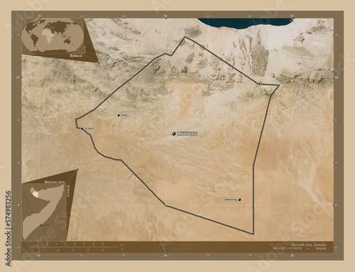 Maroodi Jeex, Somalia. Low-res satellite. Labelled points of cities photo