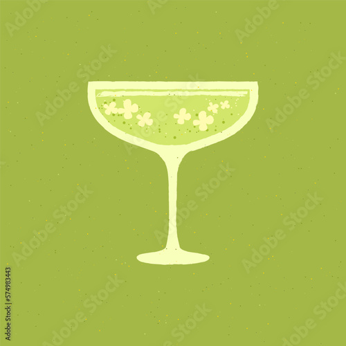 Cocktail margarita glass. Refreshing drink with flowers. Daiquiri drink for bar and party. Light drink for wedding and social event. Flat vector illustration with texture. Simple retro poster