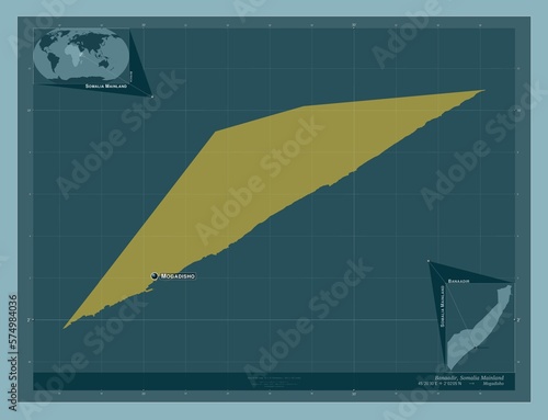 Banaadir, Somalia Mainland. Solid. Labelled points of cities photo