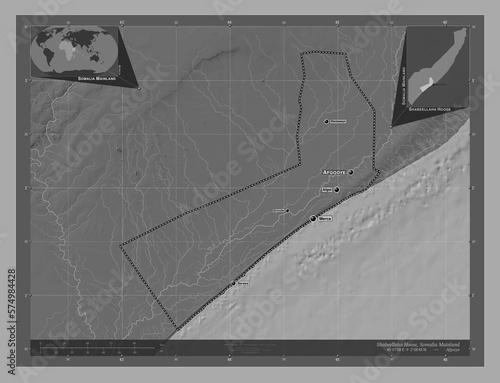 Shabeellaha Hoose, Somalia Mainland. Bilevel. Labelled points of cities photo