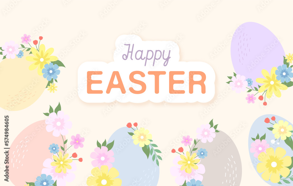 Happy Easter greeting background with eggs and flowers. Nice festive vector Easter banner. Happy Easter greeting background with eggs and flowers. Nice festive vector Easter banner.