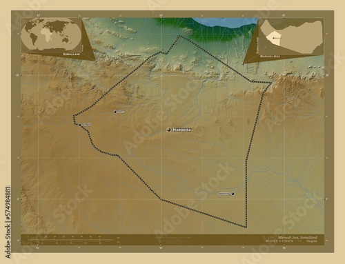 Maroodi Jeex, Somaliland. Physical. Labelled points of cities photo