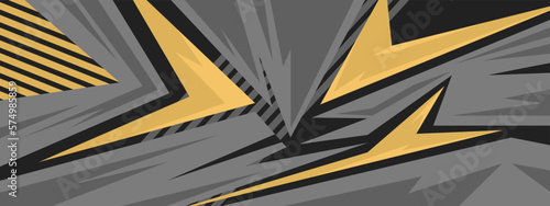 Abstract sports style banner in yellow and grey colors. Geometric stripes background.