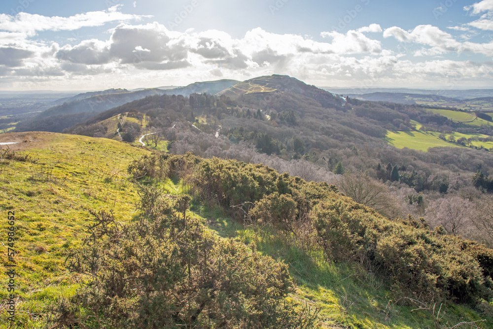 Springtime landscape along the Malvern hills.