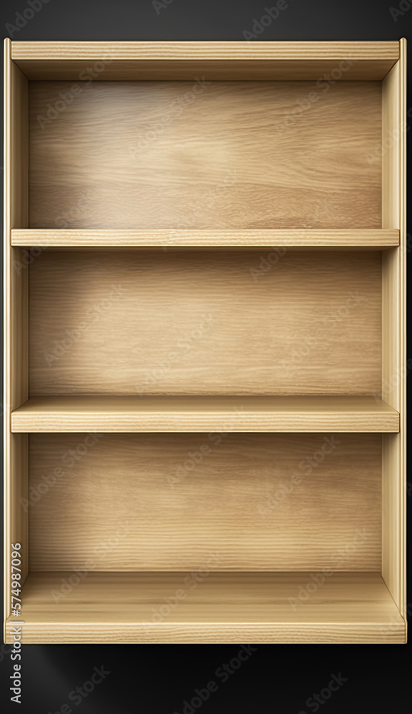 Empty wooden shelves with copy space. AI generative image. Empty wooden shelves with copy space. AI generative image.