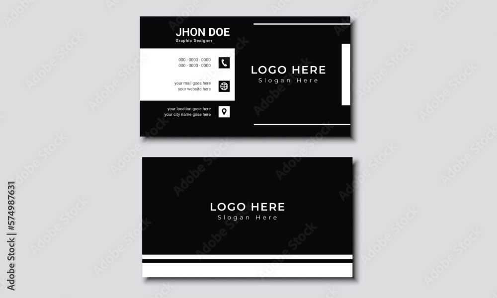 Business card design template, clean professional business card template, Black & White Business card.